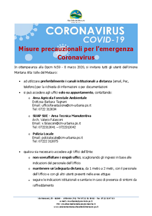 UM avviso coronavirus